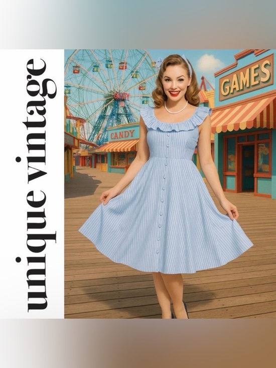 Unique Vintage Dresses & Skirts - Unique Vintage Magnolia Place Blue & White Striped Barbara Swing Dress, 3x, NWT!